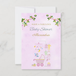 Nom personnalisé Fée Rose Poussette Baby Shower