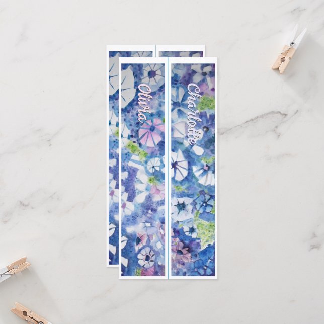 Nom personnalisé Fleurs lunaires Deux Signets (Devant/Arrière en situation)