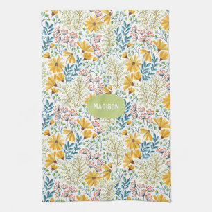 Nom personnalisé Flower Illustration serviette de 