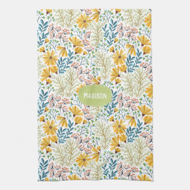 Nom personnalisé Flower Illustration serviette de  (Vertical)