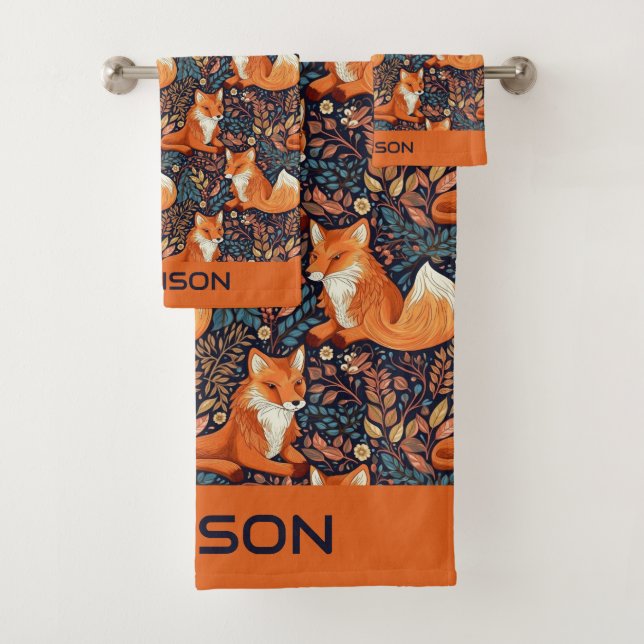 Nom personnalisé Foxes et Motif de feuilles (En situation)