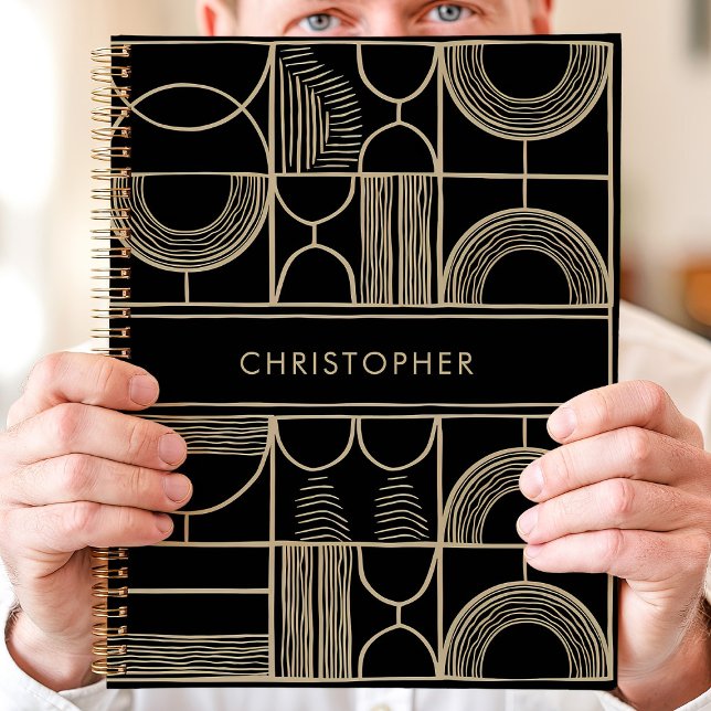 Nom personnalisé géométrique noir et or (Créateur téléchargé)