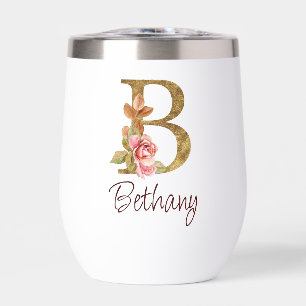 Nom personnalisé Gold Foil Blush rose Roses Lettre