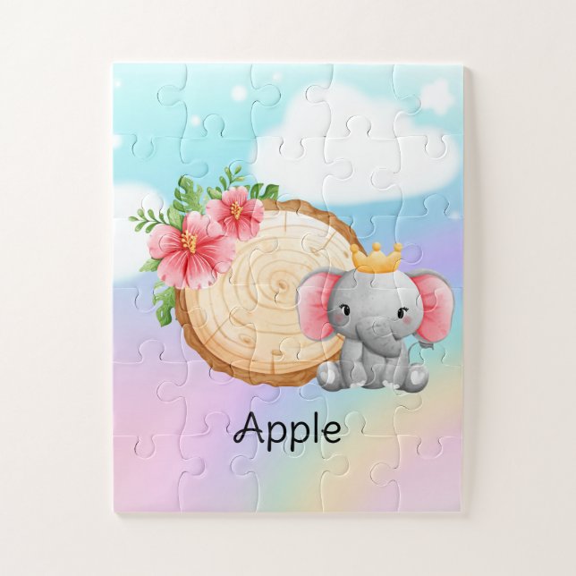 Nom personnalisé grande taille Puzzle éléphant (Vertical)