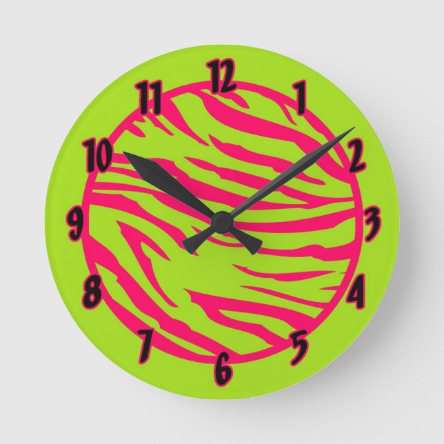 Nom personnalisé Horloge Chaud Rose Lime Zèbre Imp (Recto)