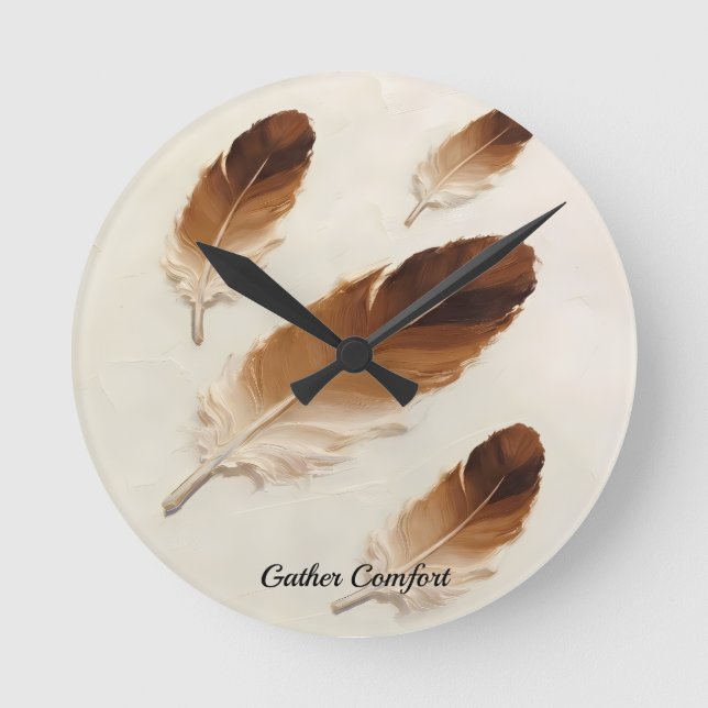 Nom personnalisé Horloge murale 3D plume marron mo (Recto)