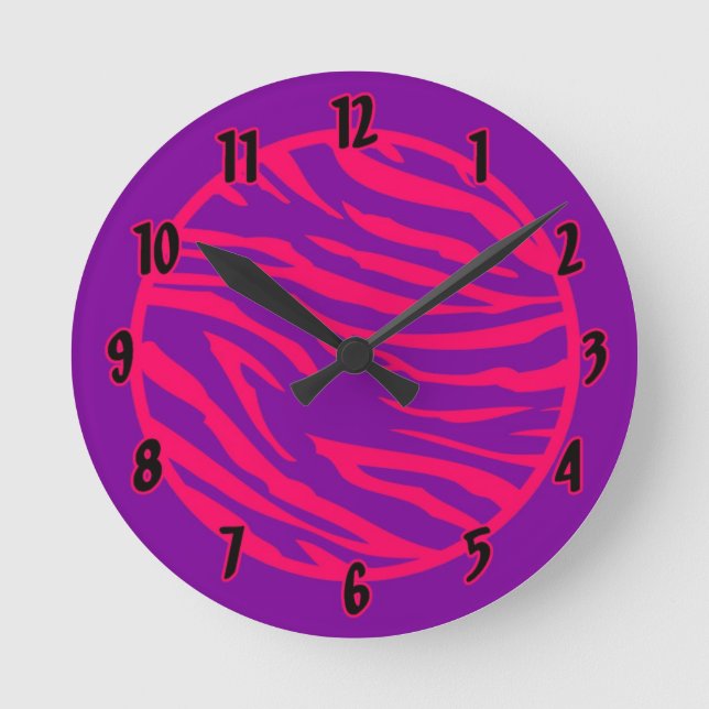Nom personnalisé Horloge rose chaud Purpl Zebra Im (Recto)