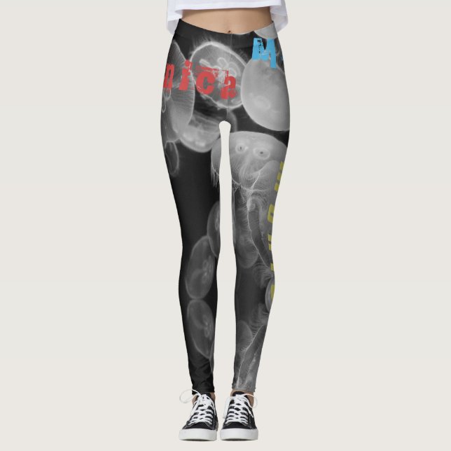 Nom personnalisé Jellyfish Leggings noirs (Devant)