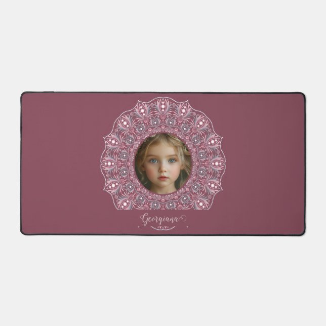 Nom Personnalisé Joli rose Floral Mandala Cadre ph (Recto)