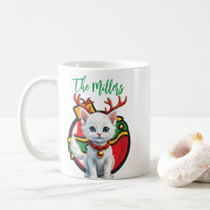 Nom personnalisé Joyeux chat de Noël tasse de café