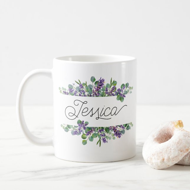 Nom personnalisé Lavender Floral Mug (Avec donut)