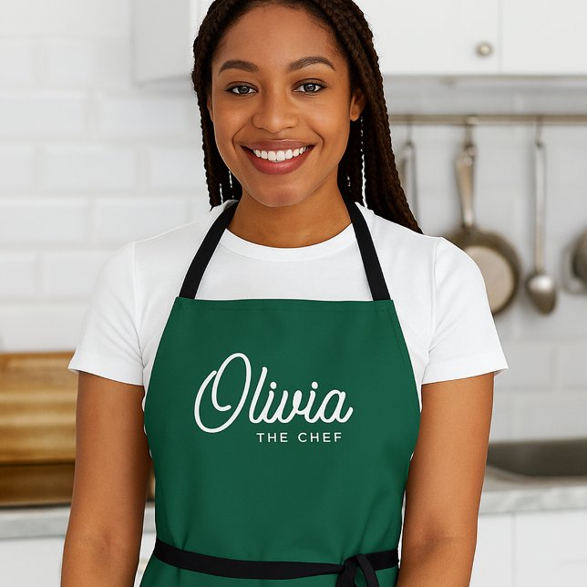Nom personnalisé Le Chef  Tablier vert pour femmes (Créateur téléchargé)