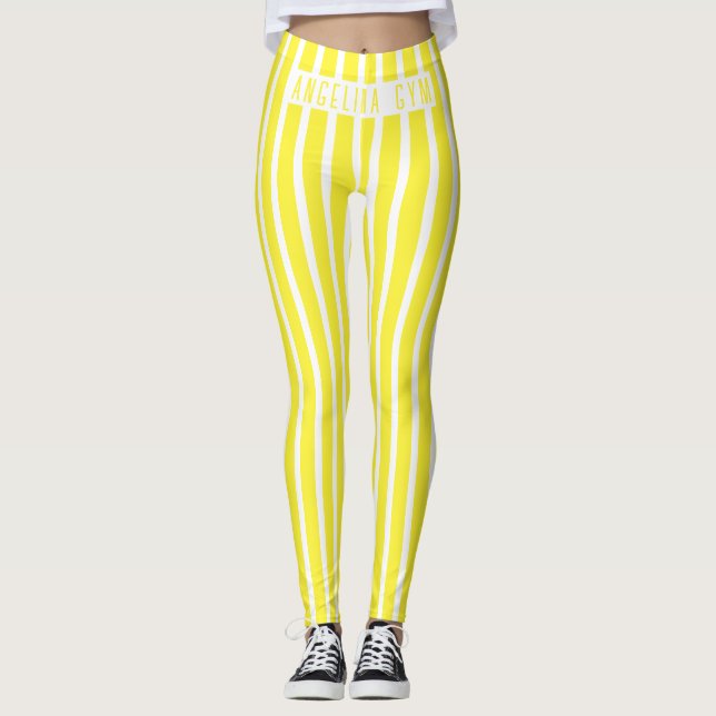 Nom personnalisé Legging rayé vertical jaune et bl (Devant)