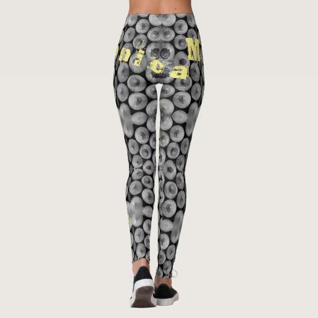 Nom personnalisé Leggings au crayon noir et blanc (Dos)