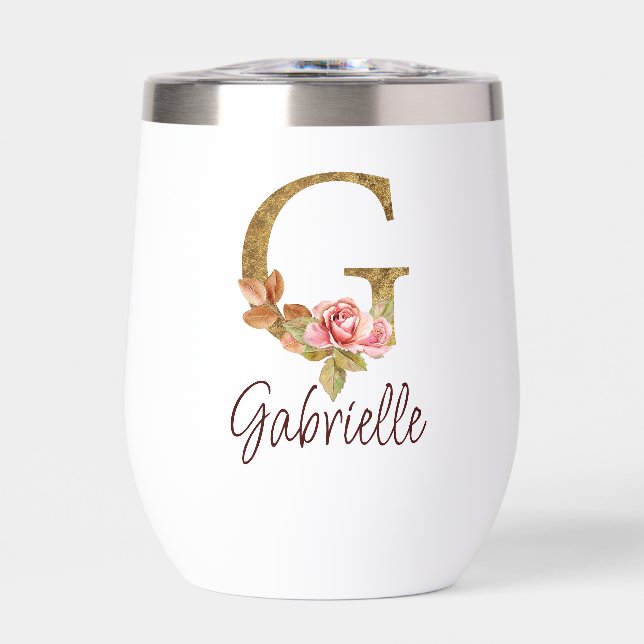 Nom personnalisé Lettre G Or Foil Blush Roses rose (Avant)