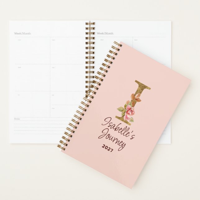 Nom Personnalisé Lettre I Gold Foil Blush Roses Ro (Devant avec enveloppe)