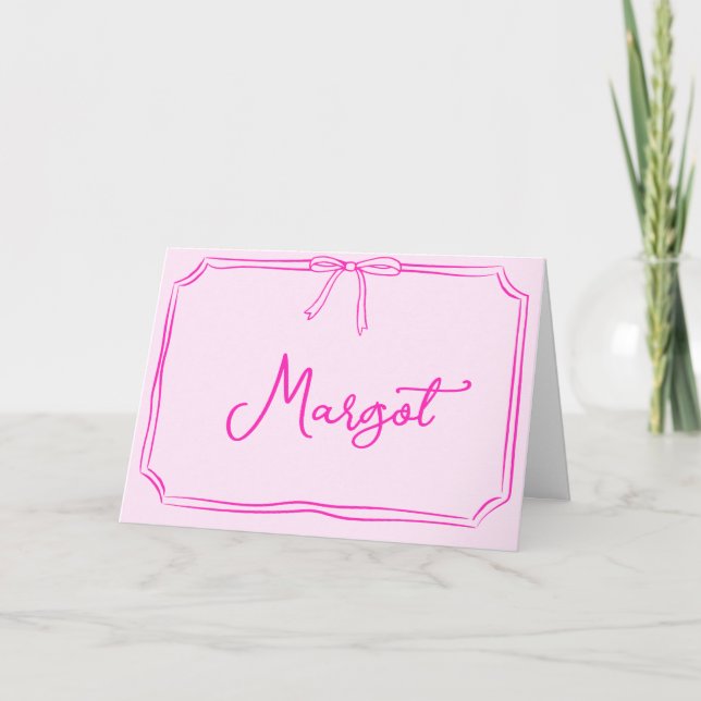 Nom personnalisé manuscrit Coquette Bow Carte pour (Devant)