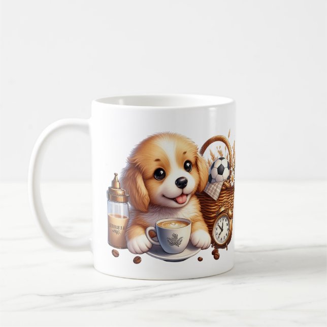 Nom personnalisé mignon chiot mug cadeau d'automne (Gauche)