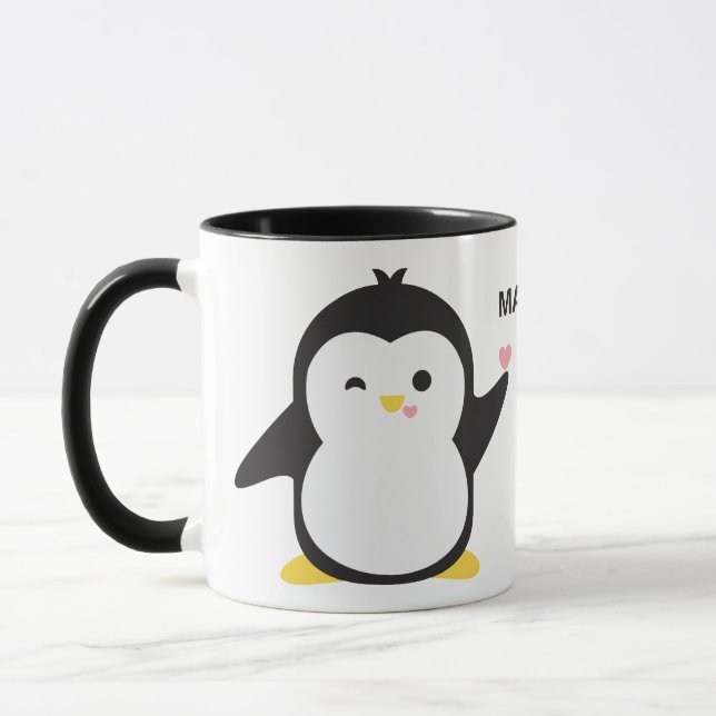 Nom personnalisé mignon pingouins tasses (Gauche)