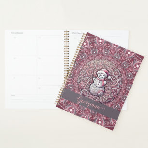 Nom personnalisé mignon Whimsical Pink Snowman Man