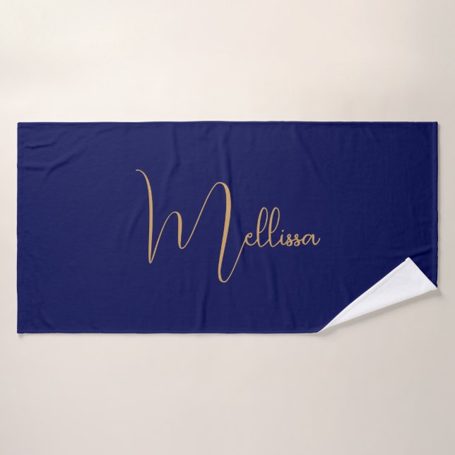 Nom personnalisé minimaliste bleu  (Serviette de bain)