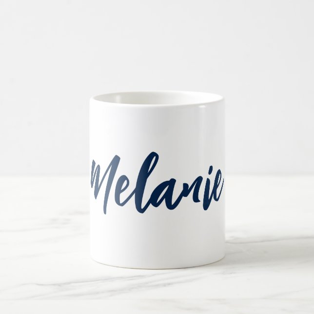 Nom personnalisé Minimaliste Marine Blanc Café Mug (Centre)
