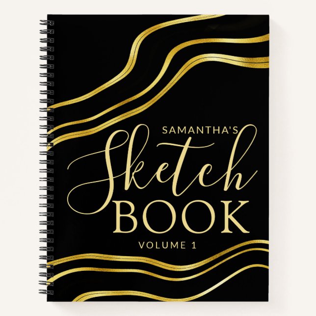 Nom personnalisé moderne Livre de croquis Black Go (Devant)