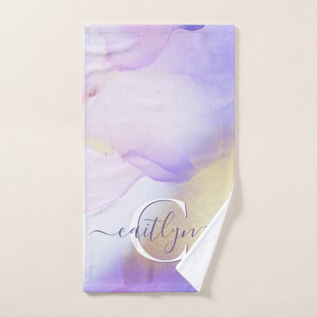 Nom personnalisé Monogram Purple Aquarelle Luxe (Serviette à main)