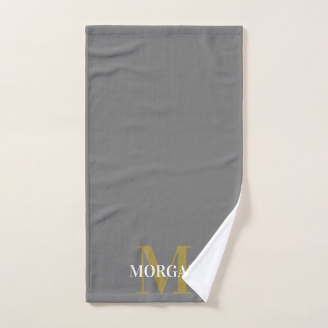 Nom personnalisé Monogramme Gris (Serviette à main)