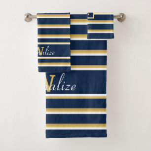 Nom personnalisé Monogramme Marine Bleu Or Blancs 