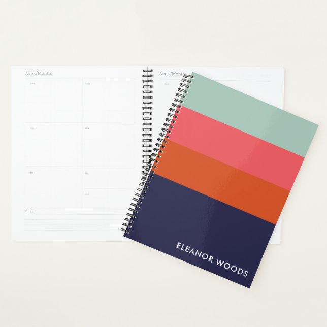 Nom personnalisé Monogramme Rayures Bleu (Devant avec enveloppe)