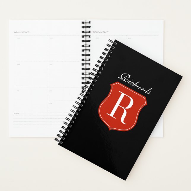 Nom personnalisé monogramme spiral planner avec lo (Devant avec enveloppe)