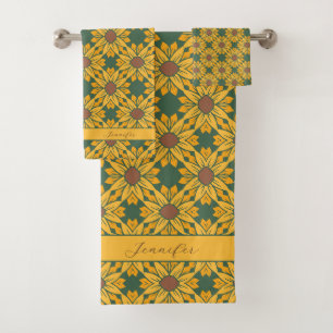 Nom personnalisé Motif de tournesol sur Dark Green