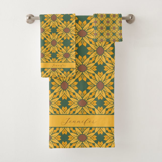 Nom personnalisé Motif de tournesol sur Dark Green (En situation)