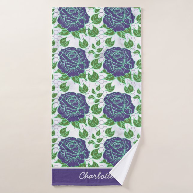 Nom personnalisé motif fleuri et transparent (Serviette de bain)