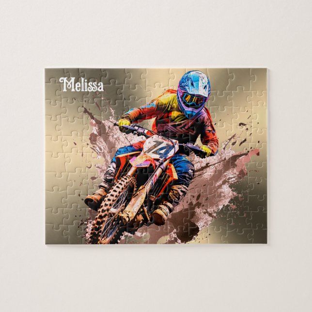 Nom personnalisé Motocross Puzzle (Horizontal)
