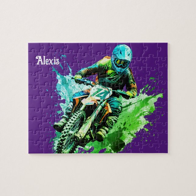 Nom personnalisé Motocross Puzzle (Horizontal)