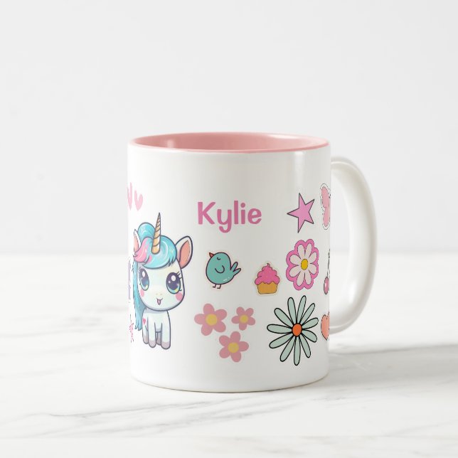 Nom personnalisé Mug avec licorne et autocollants (Devant droit)