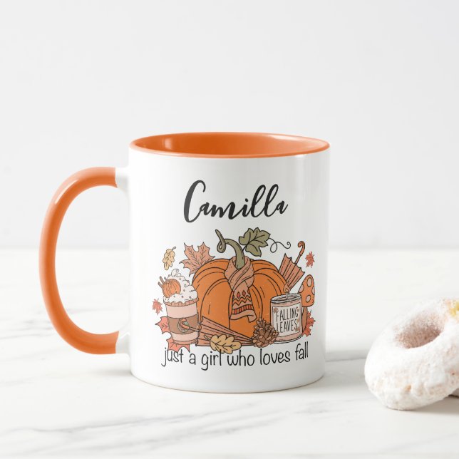 Nom personnalisé Mug d'automne, Vibes d'automne Mu (Avec donut)