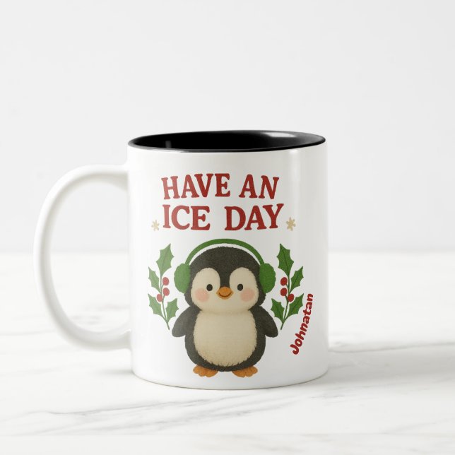 Nom personnalisé Mug de pingouin de Noël Avoir une (Gauche)