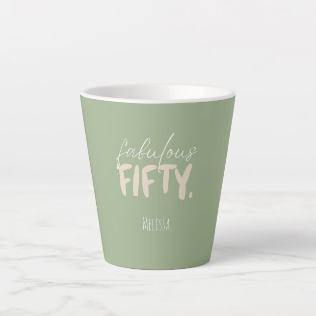 Nom personnalisé - Mug Fifty Latte Vert Sauge Beig (Devant)