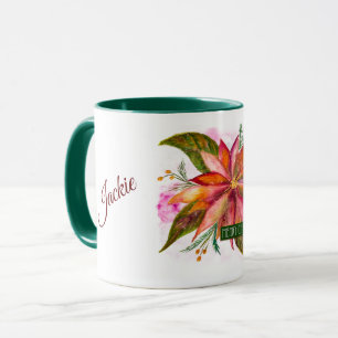 Nom personnalisé Mug Peace Poinsettia aquarelle av