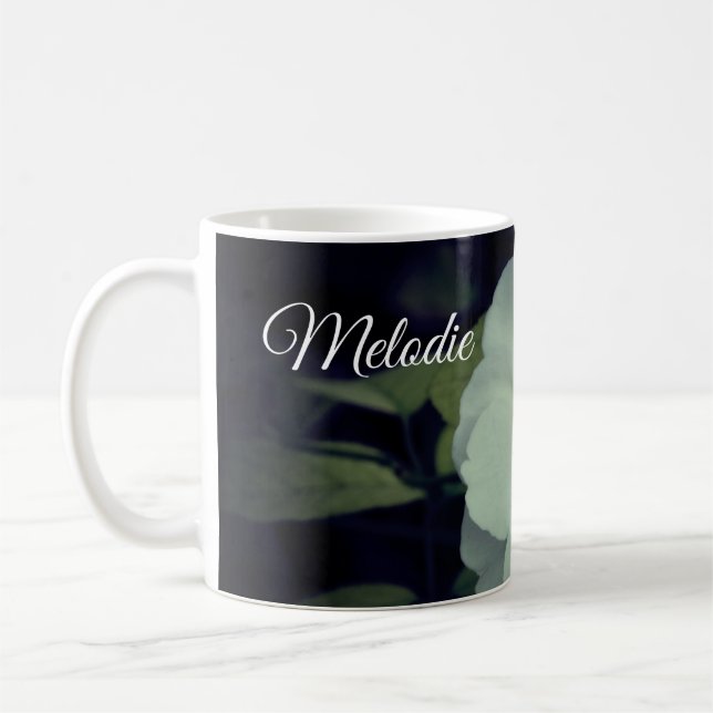 Nom personnalisé Mug photo en fleurs blanches (Gauche)