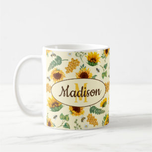 Nom personnalisé Mug Tournesols Honneur abeilles p