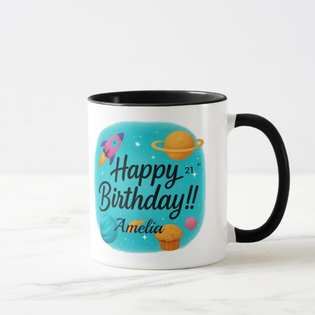 Nom personnalisé Mug Turquoise 21e Anniversaire (Droite)