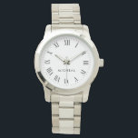 Nom personnalisé Numéros romains Montres<br><div class="desc">Un nom personnalisé Roman numeral watch créé dans un style minimal.</div>