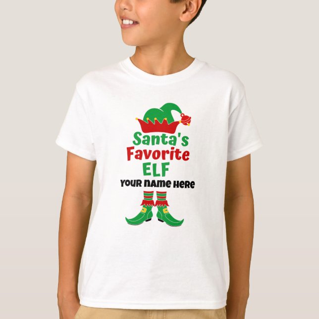 Nom personnalisé Père Noël T-shirt Elf favori (Devant)