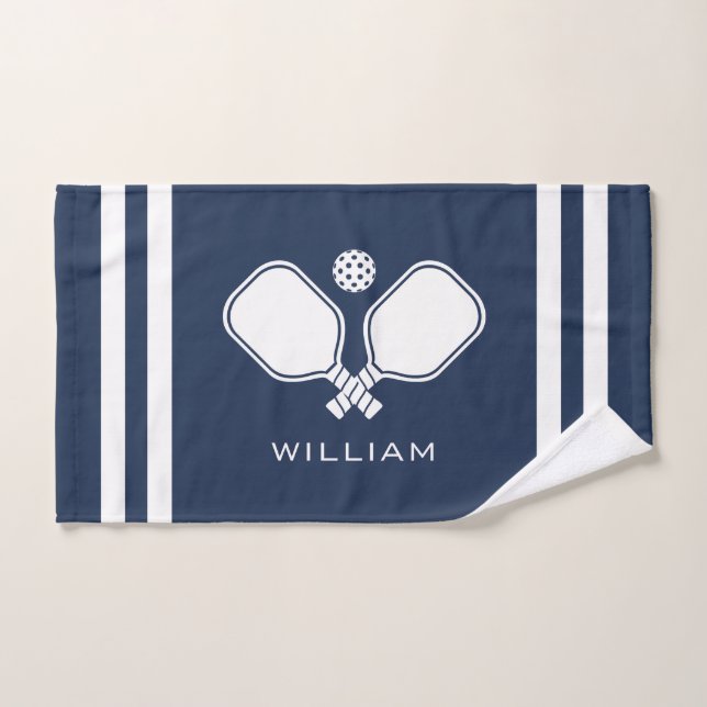 Nom personnalisé Pickleball Navy Blue Stripes (Serviette à main)
