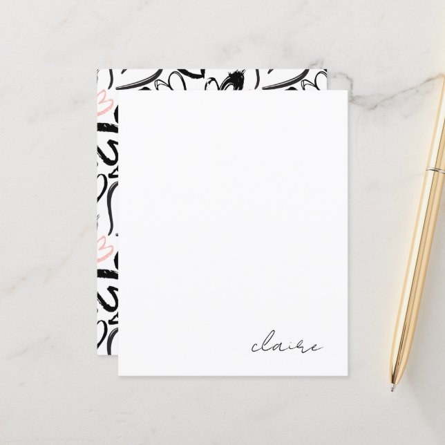 Nom personnalisé Pink Hearts Papier papeterie (Devant/Arrière en situation)