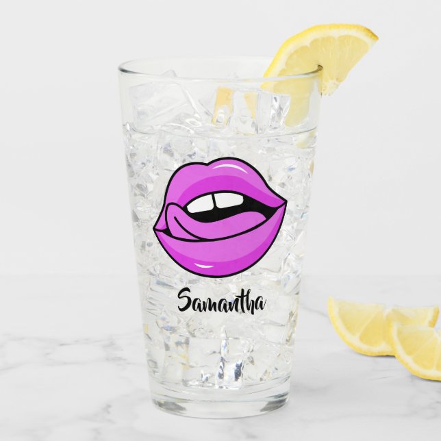 Nom personnalisé Pink Lips verre à pinte (Dos glace)